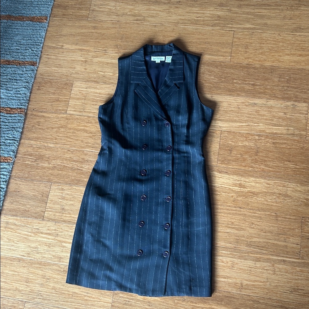 Ann Taylor Navy Pinstripe Double-Breasted Dress